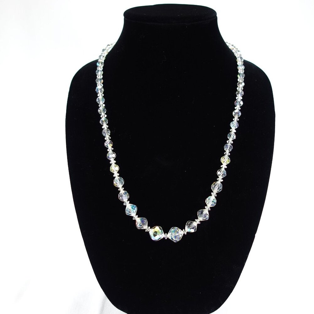 Vintage‎ Aurora Borealis Faceted Graduated Size Crystal Bead Necklace